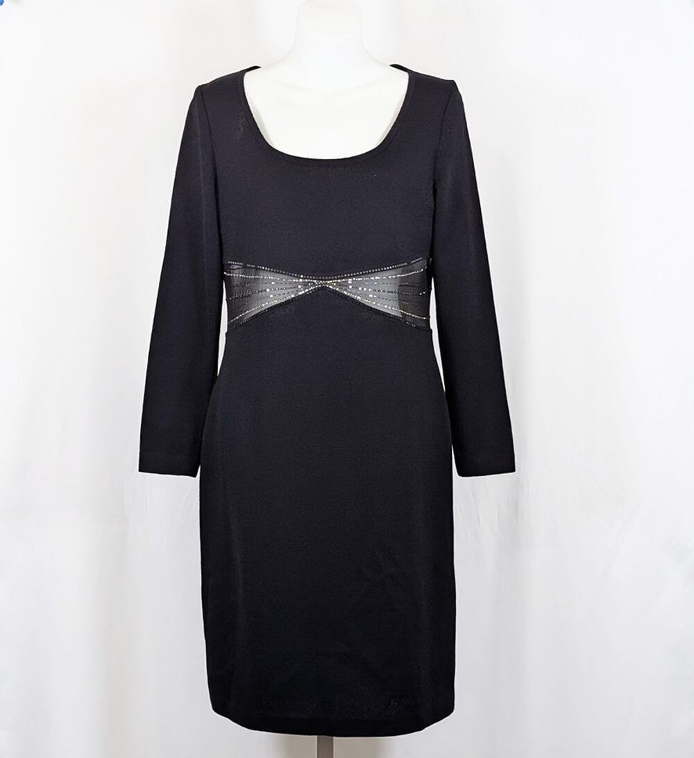 Vintage St. John Evening Dress Black Santana Knit Embellished Women's Size 4